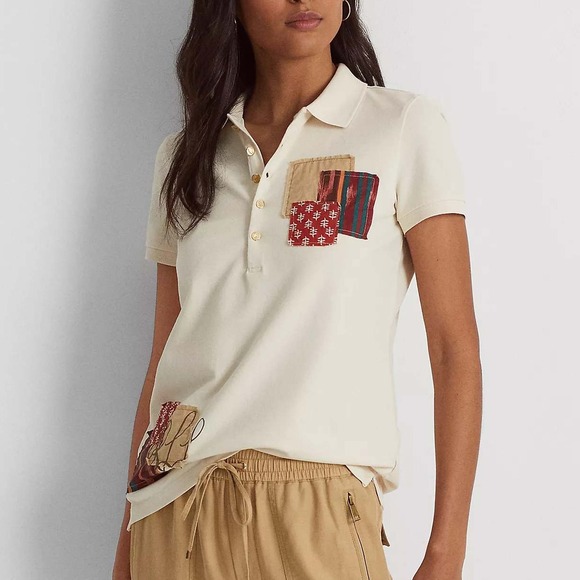 Ralph Lauren Tops - Ralph Lauren Patchwork Plique Polo shirt gold button‎ RLL writing Large